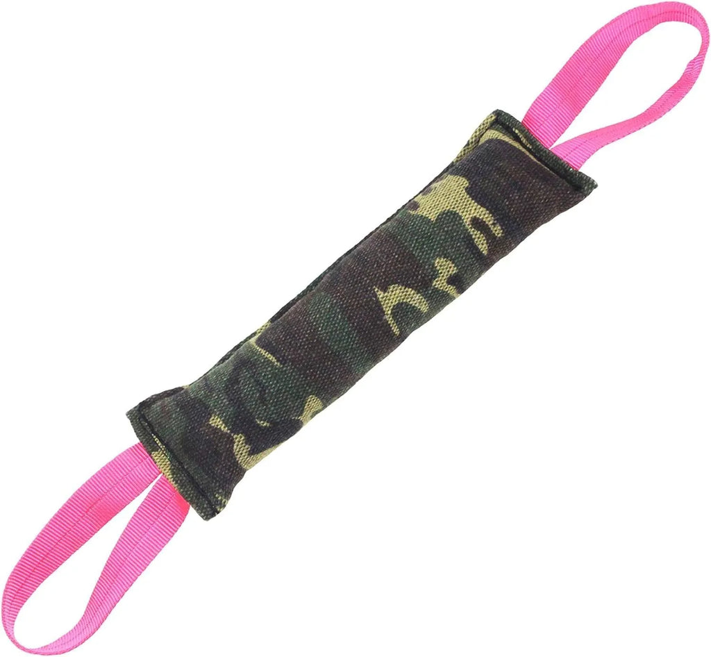 Jute dog tug toy with two handles, 30cm long, in beige colour for interactive play