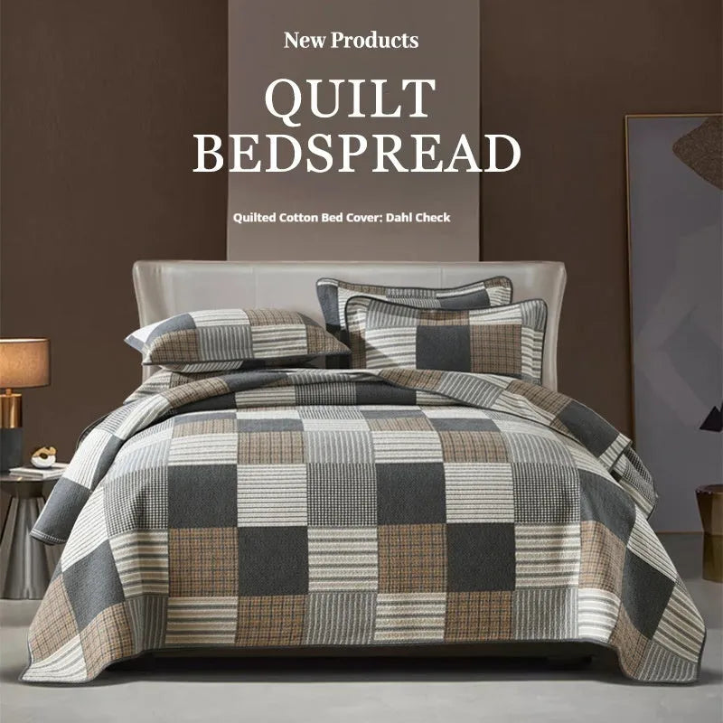 Pure cotton bedspread three-piece set with geometric pattern double-sided printing