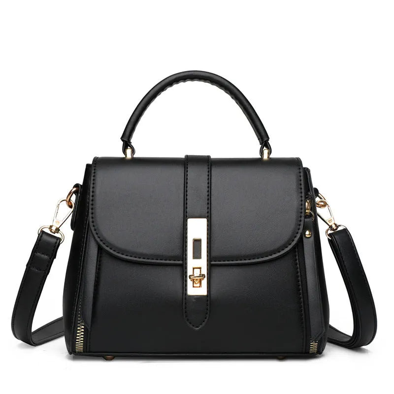 Soft PU leather women's messenger shoulder bag in square vertical shape, shown in one of four colours.