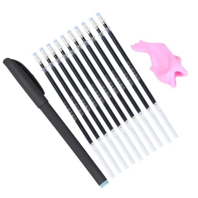 Automatic fading ink pen set with 0.5mm tip, plastic body, and eight refill cores