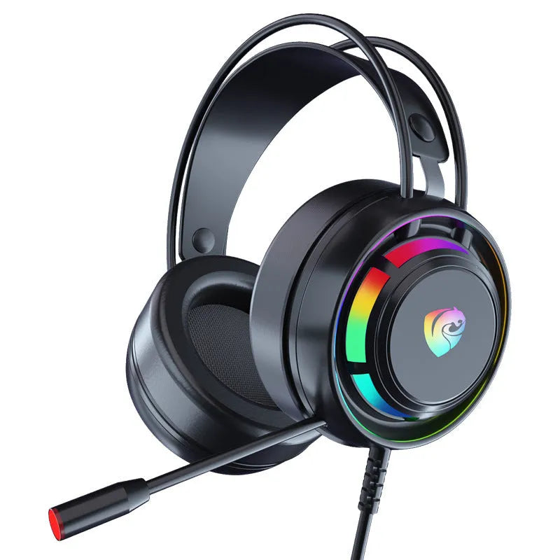 Black wired computer headphones with microphone for gaming and communication