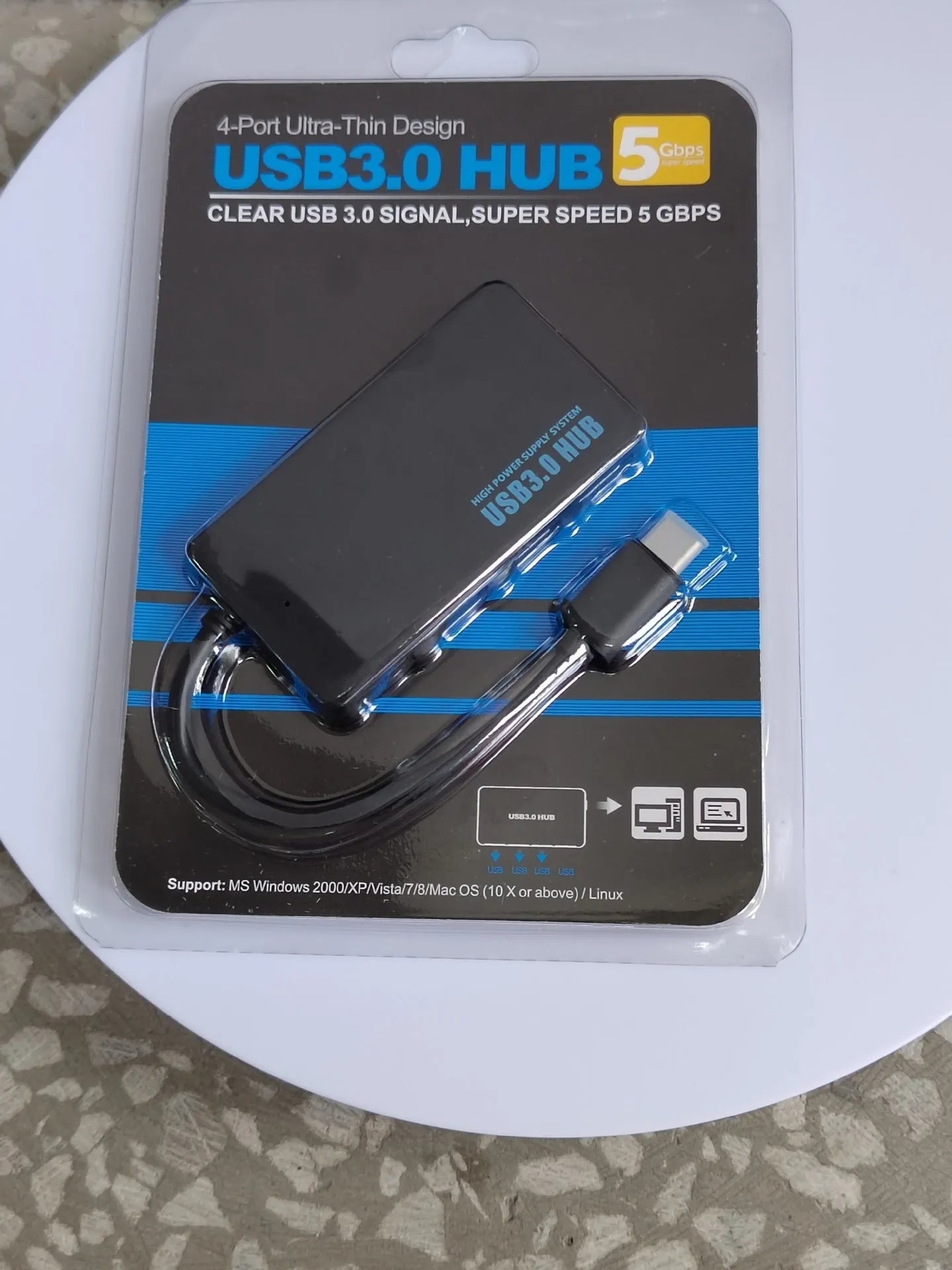 Type-C USB 3.0 single port adapter with 20cm cable in blister packaging