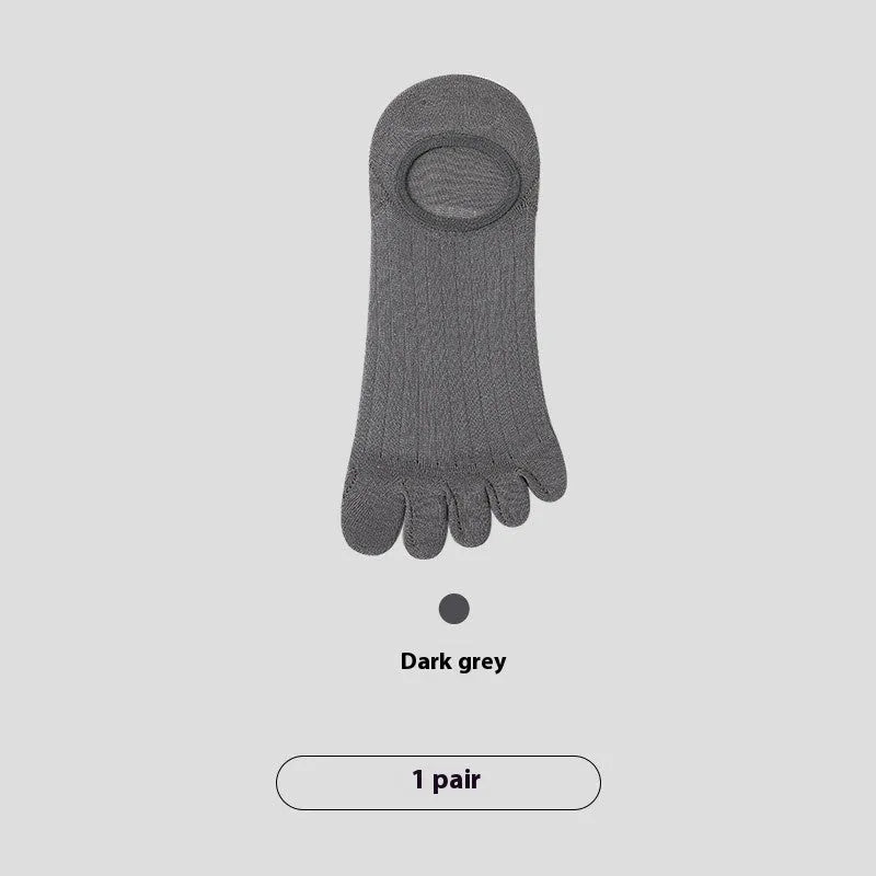 Men's five-finger invisible socks in modal fabric, showing the separated toe design and available colour options.