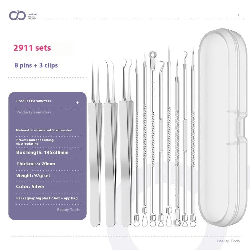 Four metal acne needles with ultra-fine pointed tips on a clean background.