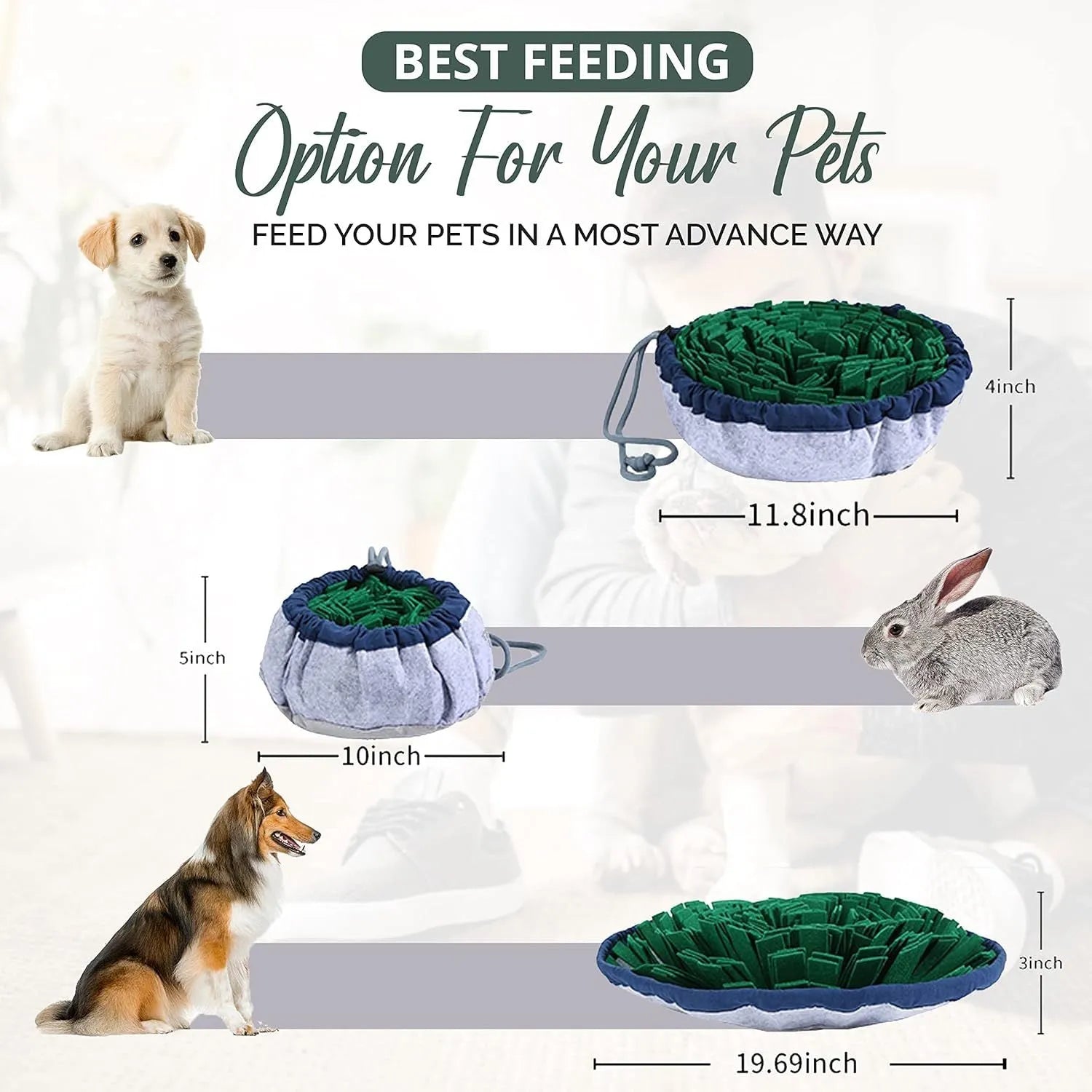 Blue adjustable foldable snuffle mat for dogs showing treat hiding pockets and non-slip backing