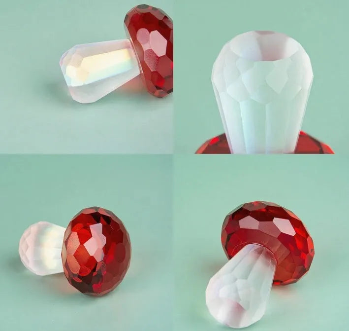 Colourful mushroom decorative crystal craft in modern geometric style measuring 40mm by 53mm