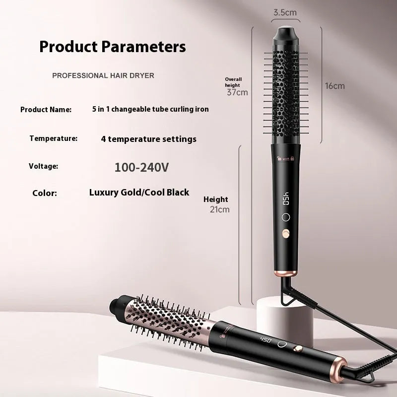 Automatic large wave hair curler in rose gold with three black headbands on a white background