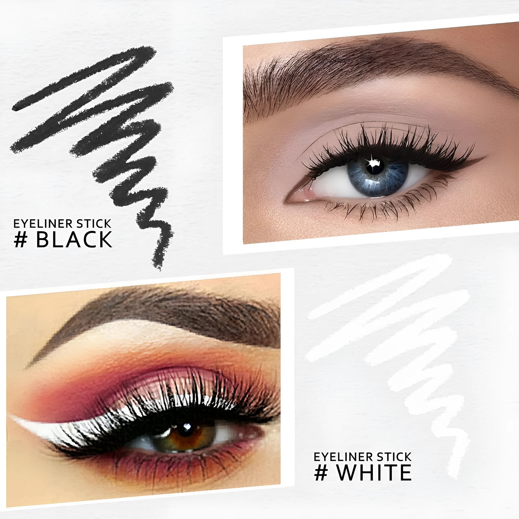12-piece white and black eyeliner pencil set with sharpener for versatile makeup application