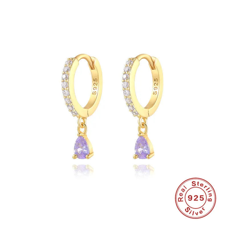 S925 sterling silver water drop earrings with geometric design and gemstone options