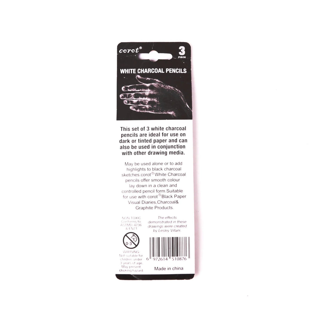 White charcoal pencil sketching set with highlighting pen and powder lead brush tools in wooden casing