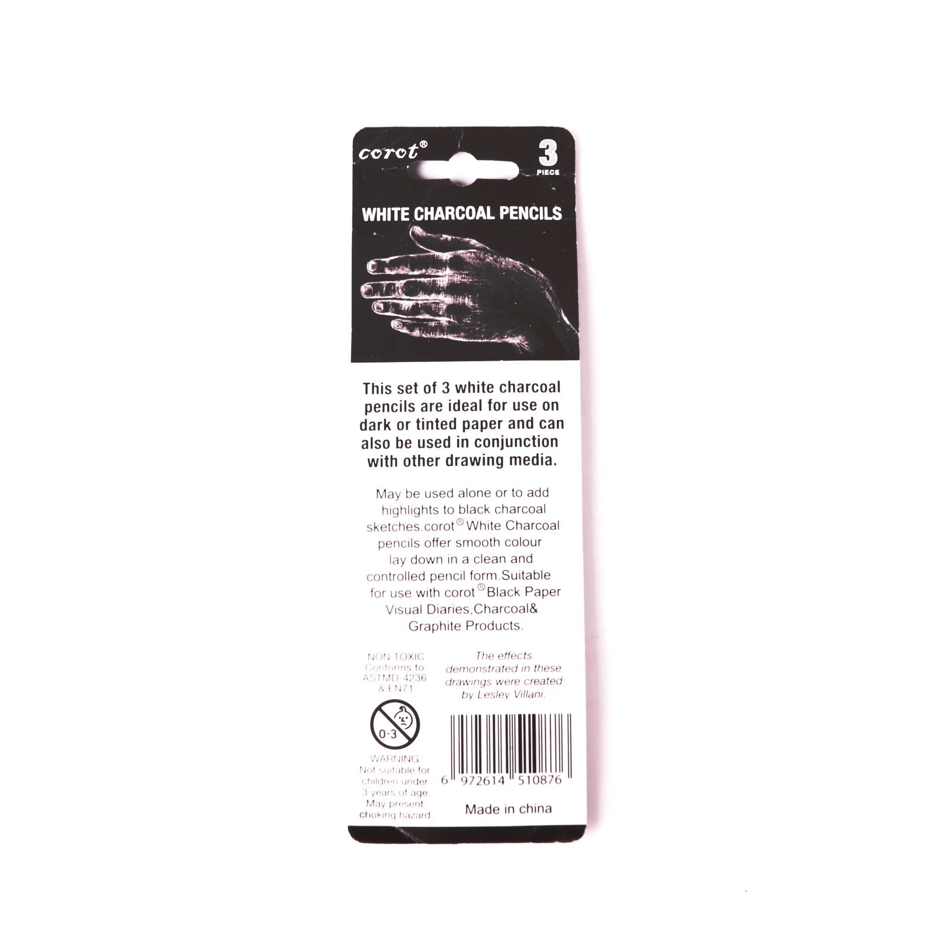 White charcoal pencil sketching set with highlighting pen and powder lead brush tools in wooden casing