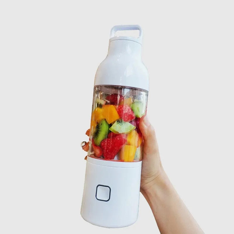 Portable mini juice cup blender with 180W motor and high borosilicate glass liner in pink on a white surface