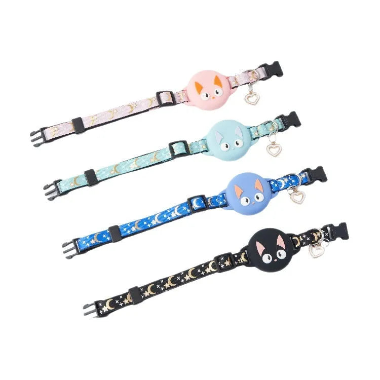 Apple AirTag protective case for cat collars in pink, blue, light green or black colours with adjustable sizing