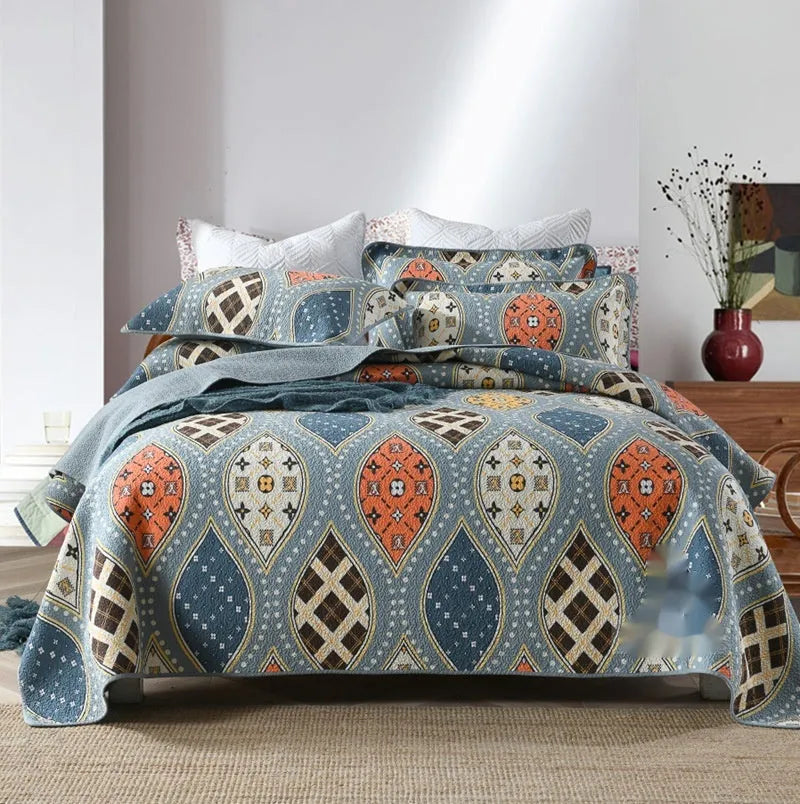 Pure cotton bedspread three-piece set with geometric pattern double-sided printing