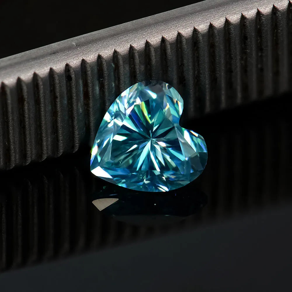 Heart-shaped moissanite stone in lemon yellow colour showing precise cut and dimensions
