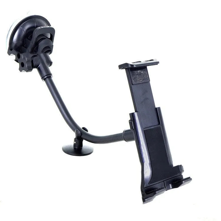 Black vehicle-mounted tablet holder with suction cup base for 4-12 inch devices