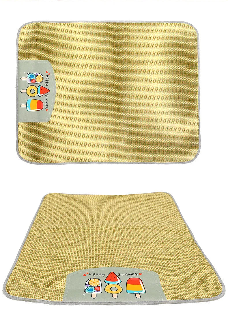 Thickened cool rattan pet sleeping mat for dogs and cats with natural rattan material, multiple sizes S to XXL