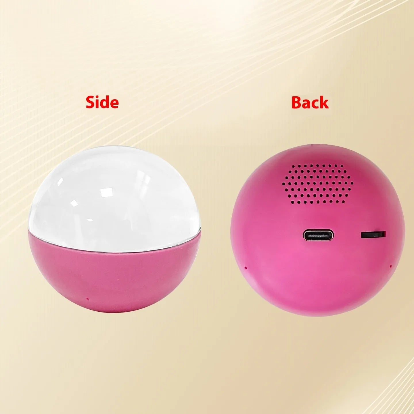 Small round electronic video player with colour screen on a plastic ball-shaped device.