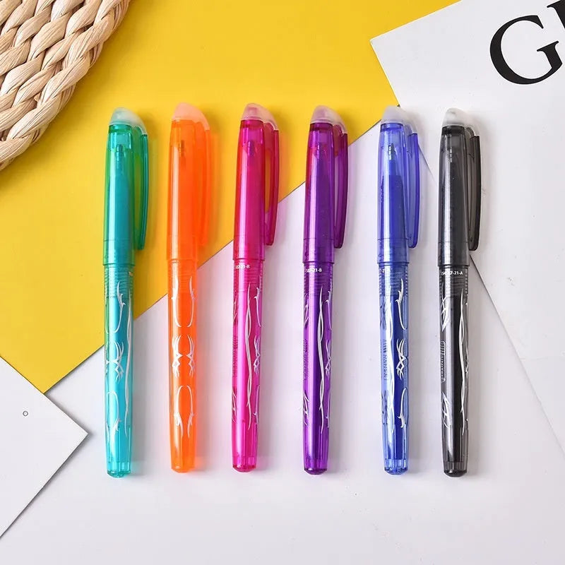 Pack of hot erasable gel pens with plastic bodies and choice of 0.5mm or 0.7mm stainless steel nibs.