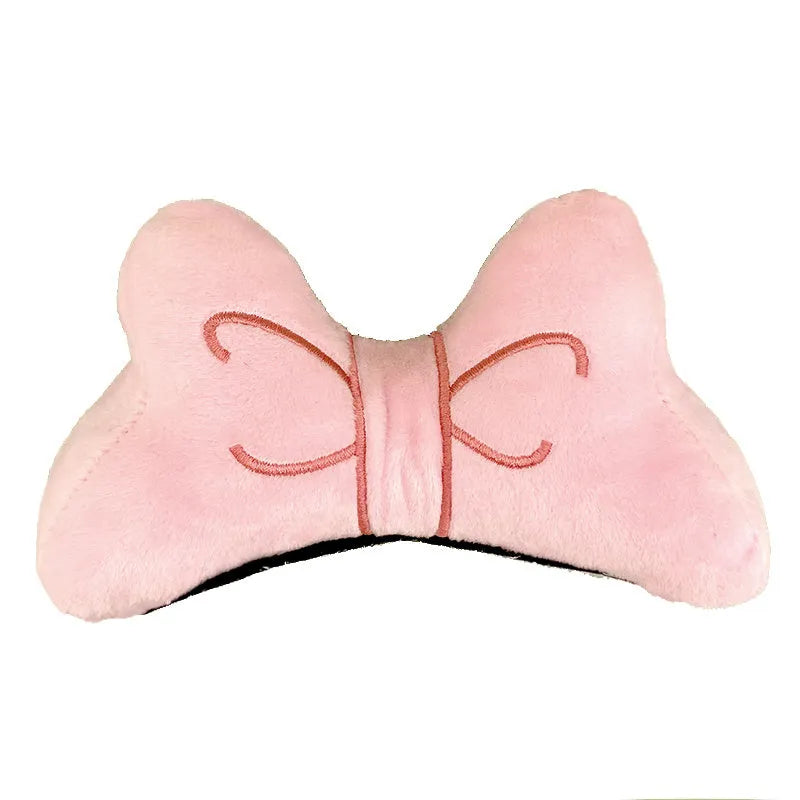 Plush bow tie helmet decoration for motorcycle and ski helmets in red, peach pink, and rose pink colours