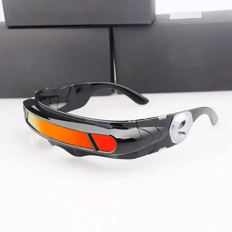 Black full rim sports sunglasses with polarised colour film lenses in grey, red mercury, or blue mercury options.