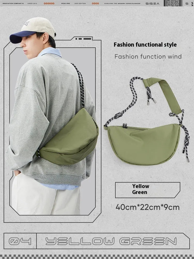 Men's lightweight nylon messenger bag in solid colour with large capacity for commuting and exercise