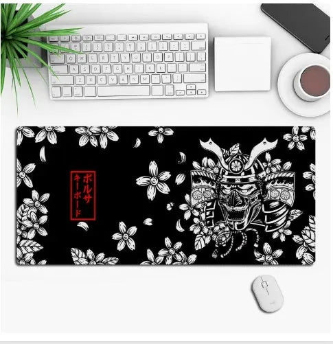 Hot anime series gaming mouse pad with colourful graphic, shown on a desk with a mouse.