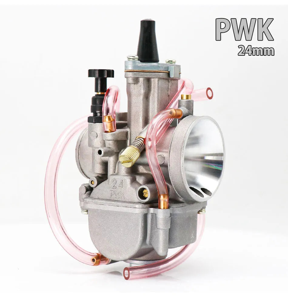 PWK sandblasting finish motorcycle carburettor showing seven size options from 21mm to 34mm