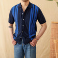 Short-sleeved knitted cardigan polo shirt in light blue with lapel collar