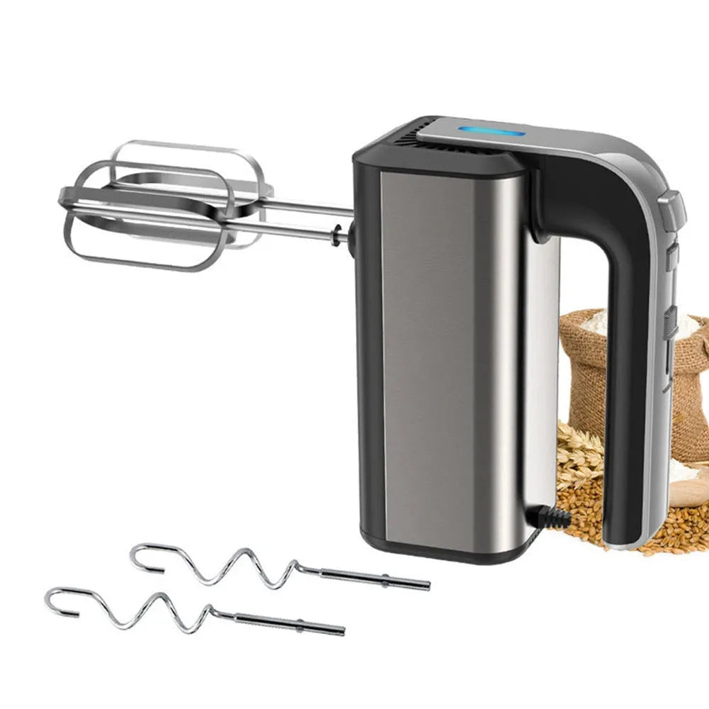 Silver handheld electric kitchen whisk with 5 speed settings