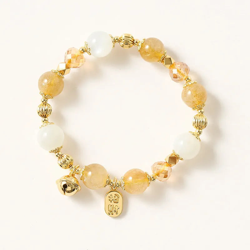 Gold electroplated rutilated quartz bracelet with Korean style design