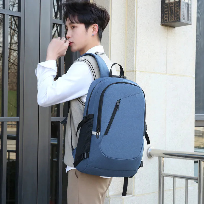Oxford cloth computer backpack in blue with 20-35L capacity and 50x31x19cm dimensions