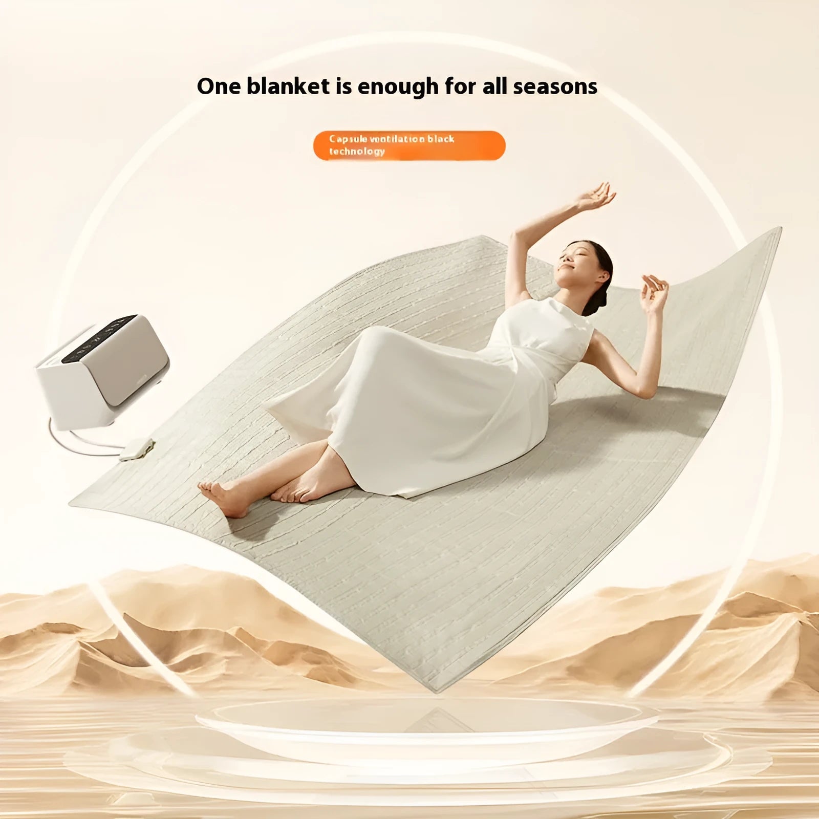 White waterproof electric blanket showing PVC and plush construction with smart host controller