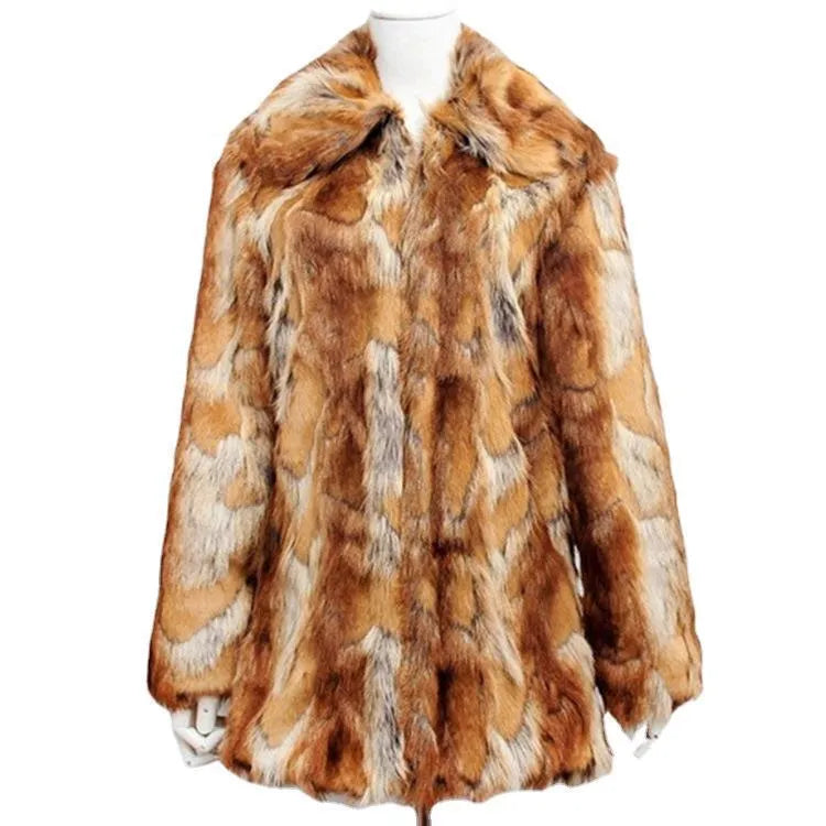 Women's tiger pattern faux fur leather jacket in medium length with slim fit street fashion style