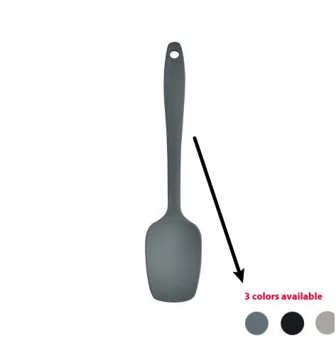 Black silicone 12-piece kitchen utensil set with rotating storage bucket including ladle, spatula, and food clip.