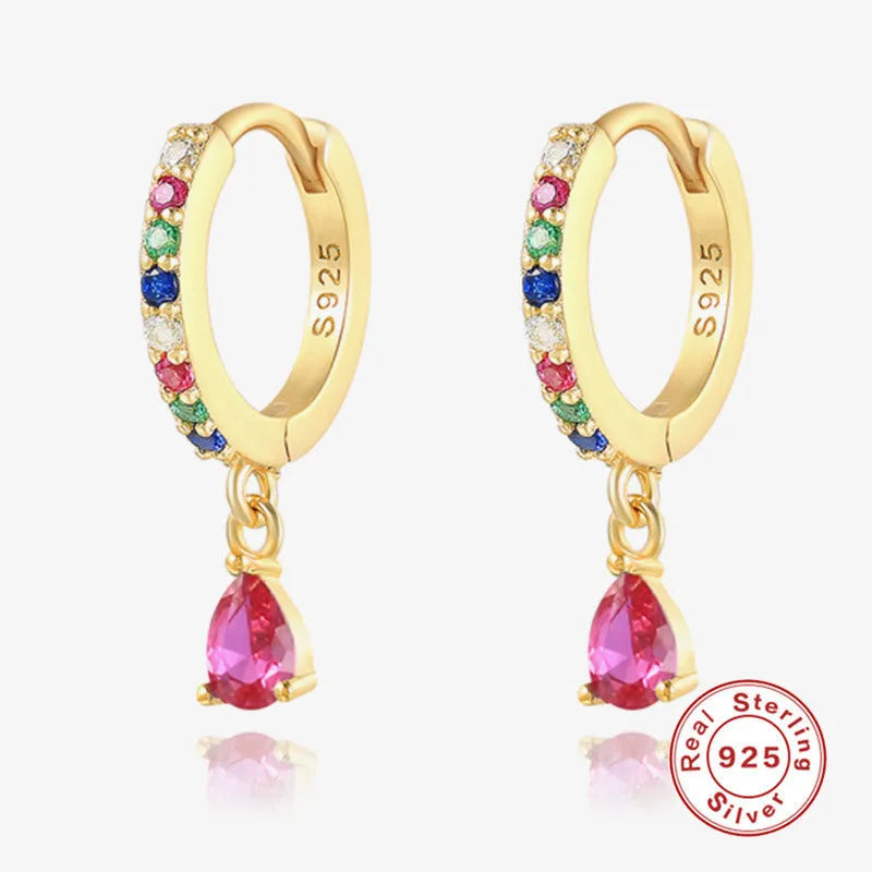 S925 sterling silver water drop earrings with geometric design and gemstone options
