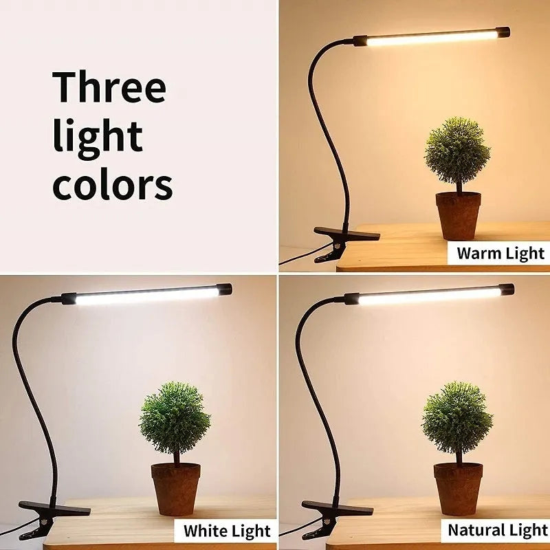 Black and white USB-powered LED desk lamp measuring 26cm length for student dormitory study