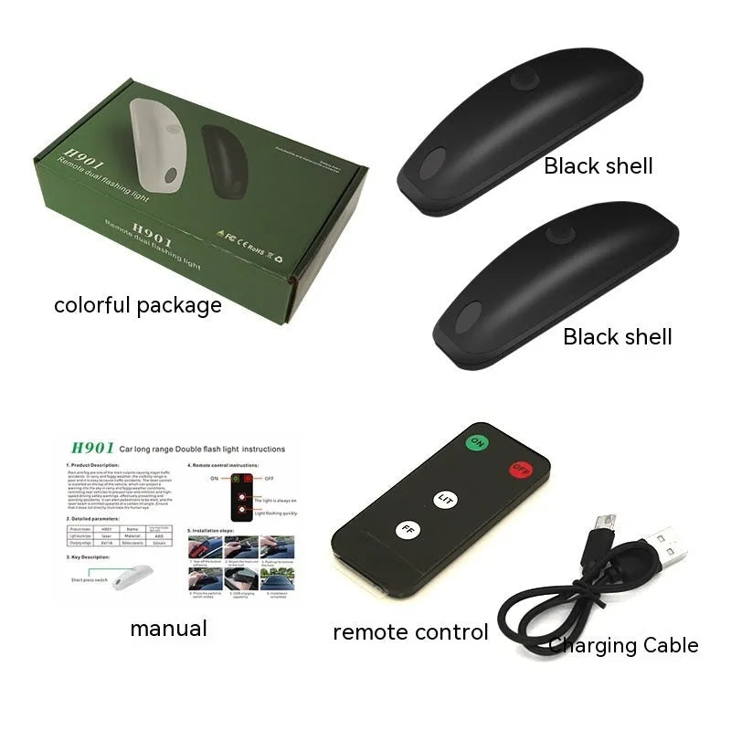 Remote controlled car strobe warning light for vehicle anti-collision protection in rain fog conditions
