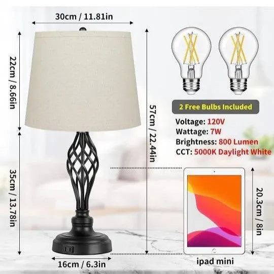 European style alloy touch sensing bedside table lamp with USB charging port and cold warm dimmable light