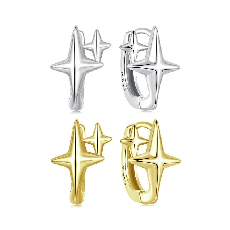 Minimalist star design clip earrings in antique-finished sterling silver