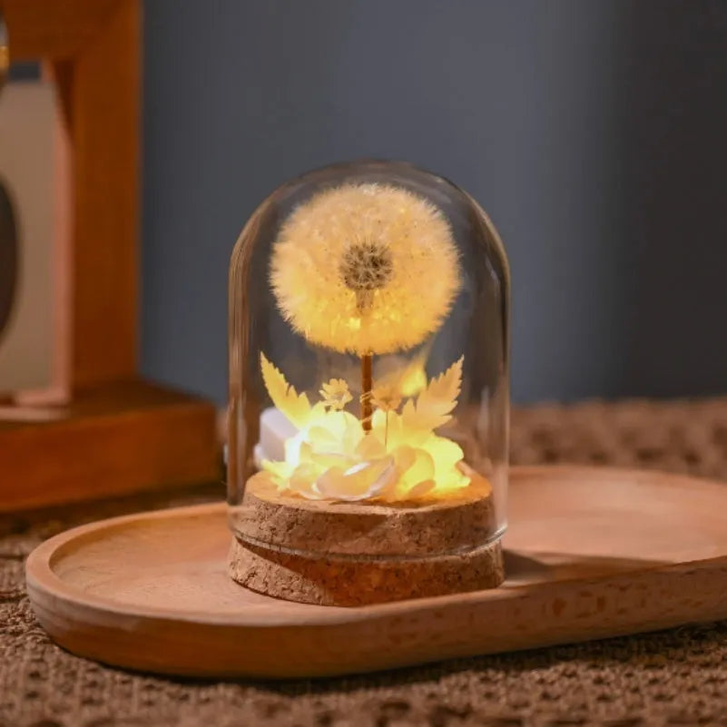 Dandelion-shaped glass night light ornament in a gradient colour with soft internal LED glow.
