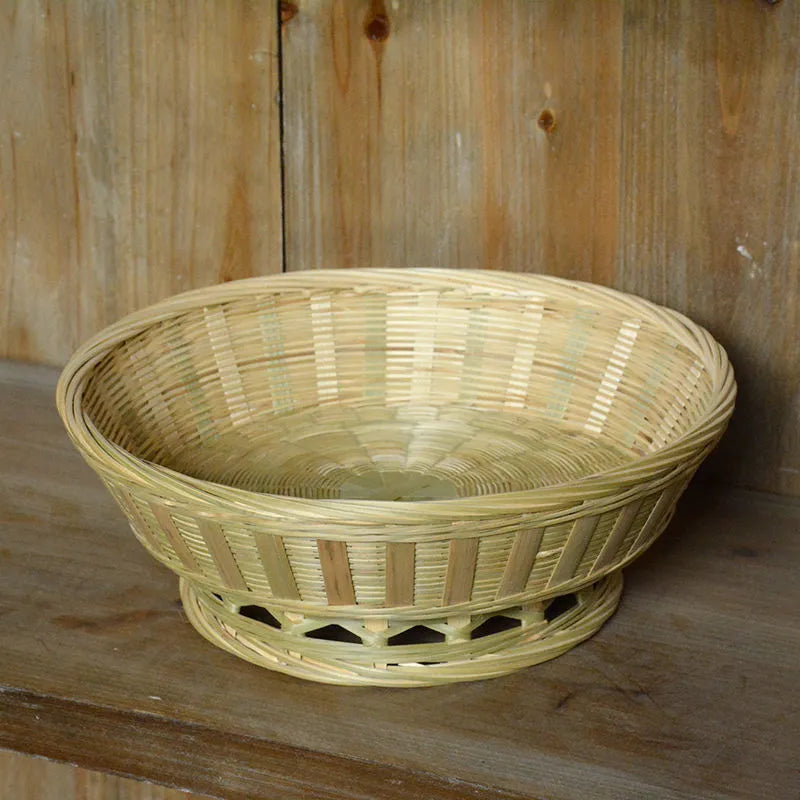 Handmade natural bamboo woven storage basket with rattan construction and 24x12cm deepening design