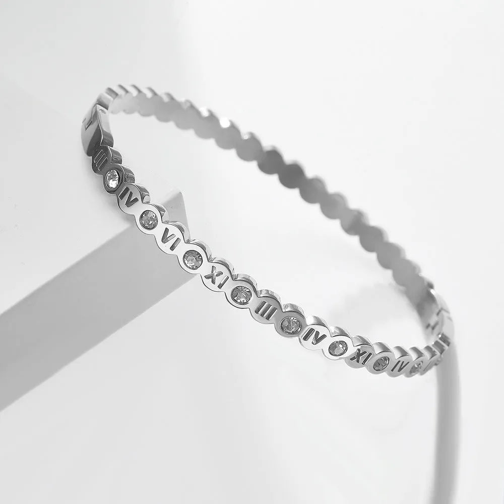 Korean style titanium steel bracelet with numeric elements in gold colour
