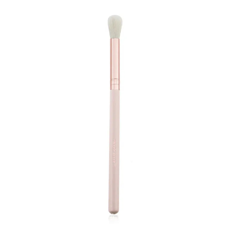26 piece pink makeup brush set with wooden handles in a PU storage bag