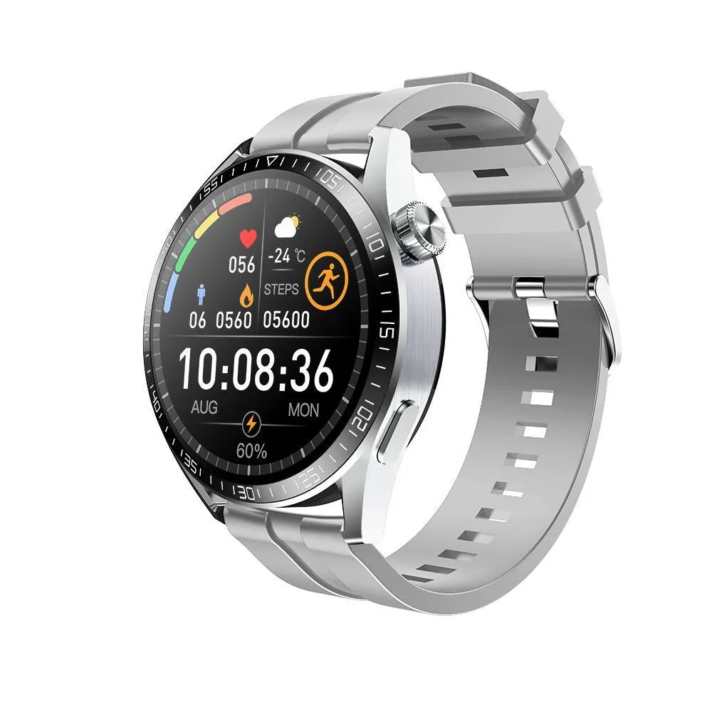 Black GS3 Max smartwatch on wrist showing heart rate data on its 1.35 inch IPS screen.