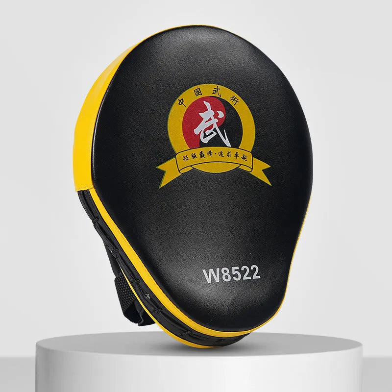 Curved PU boxing target punch mitt with red edge and black surface for Sanda and Muay Thai training