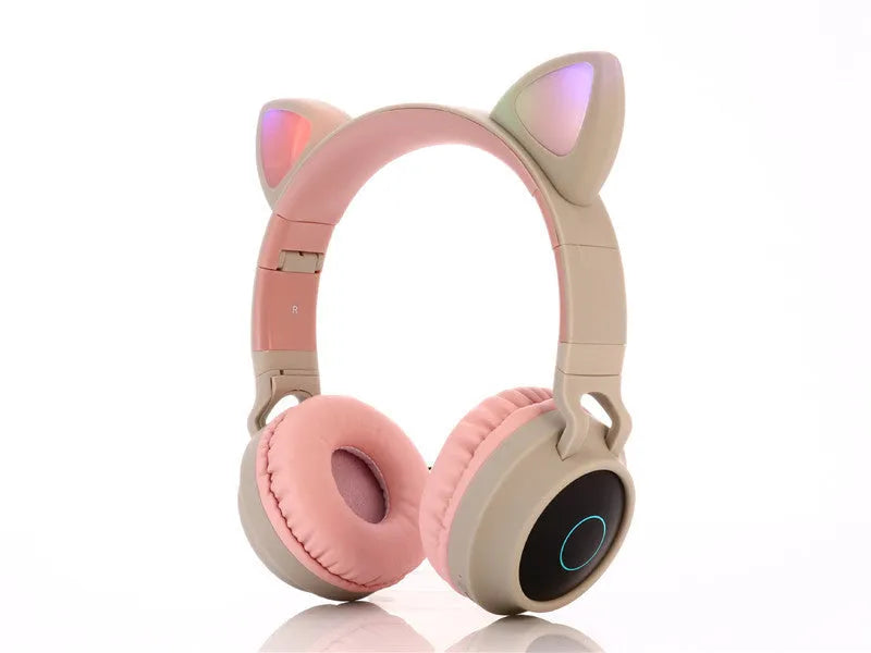 Cartoon style cat ears wireless Bluetooth headset showing colour options with head-mounted design