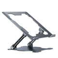 Aluminum adjustable laptop stand in folded and extended positions showing hollow design