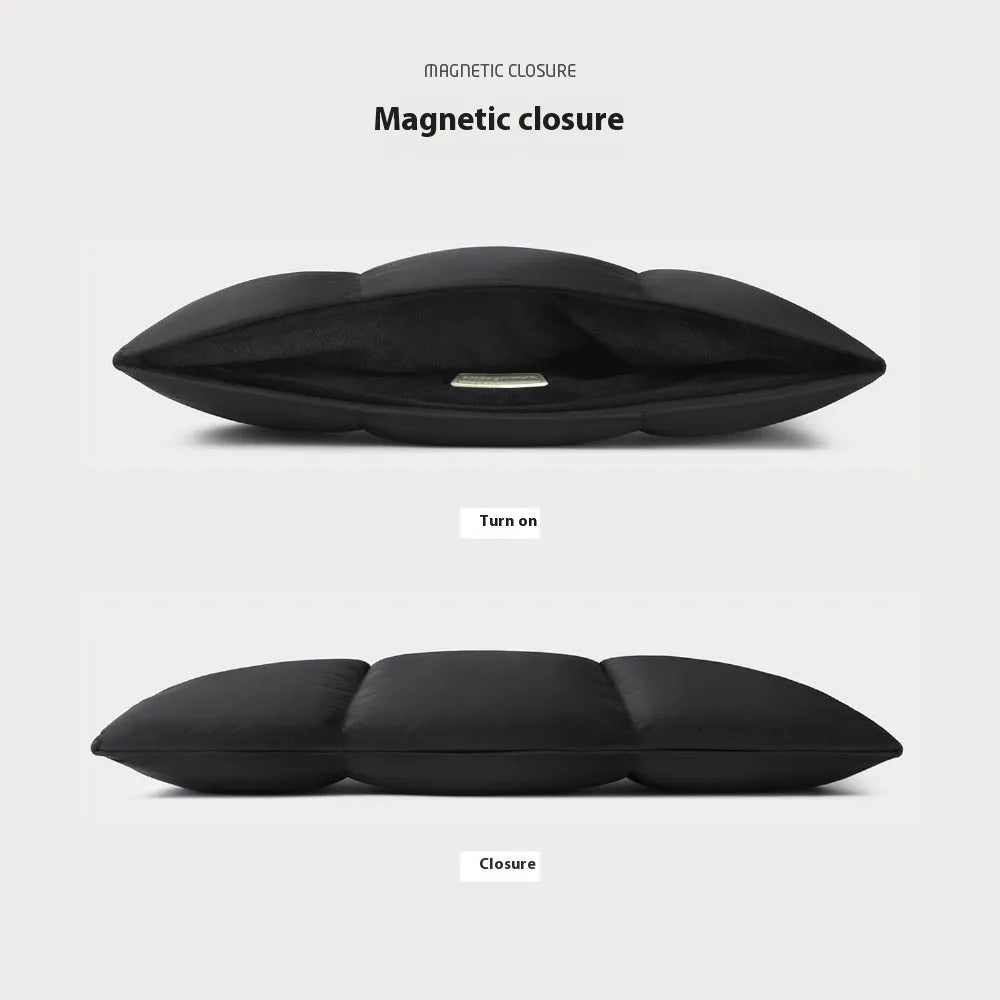 Black or khaki polyester laptop sleeve with fluffy lining for 13, 13.6, 15, or 15.6-inch laptops.