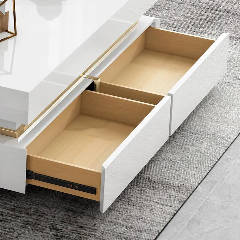 Modern minimalist tempered glass coffee table with baking paint finish on clean white background